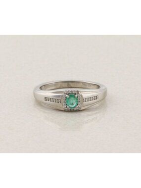 Men's Sterling Silver Emerald & White Zircon Ring Size 12 1/4